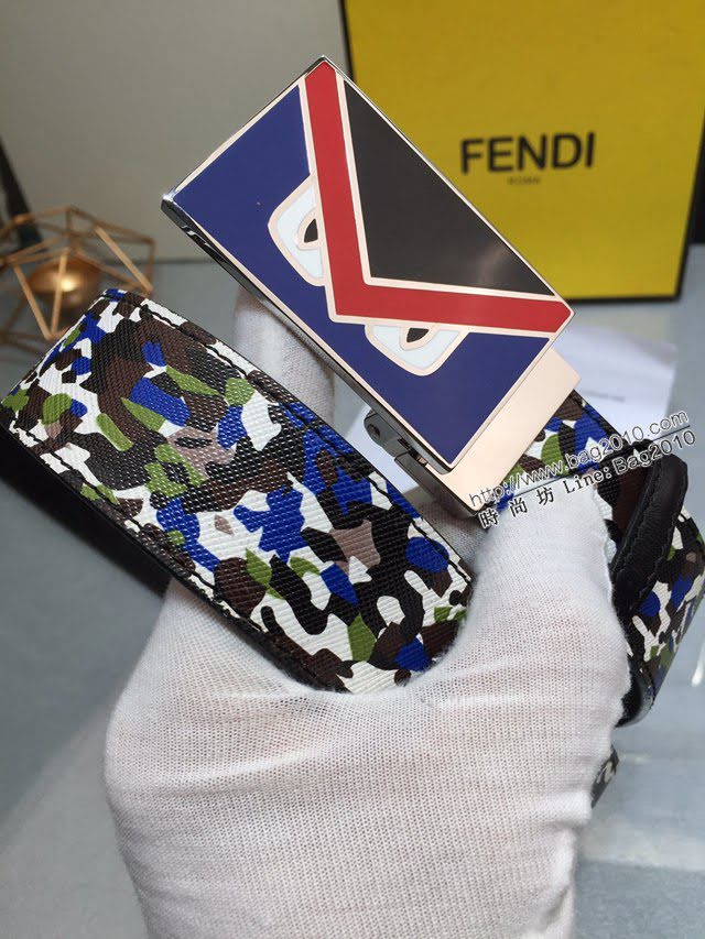 FENDI閃電琺瑯扣怪獸腰帶 芬迪雙面迷彩牛皮搭平紋牛皮腰帶  jjp1771